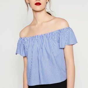Zara Striped Off the Shoulder Top